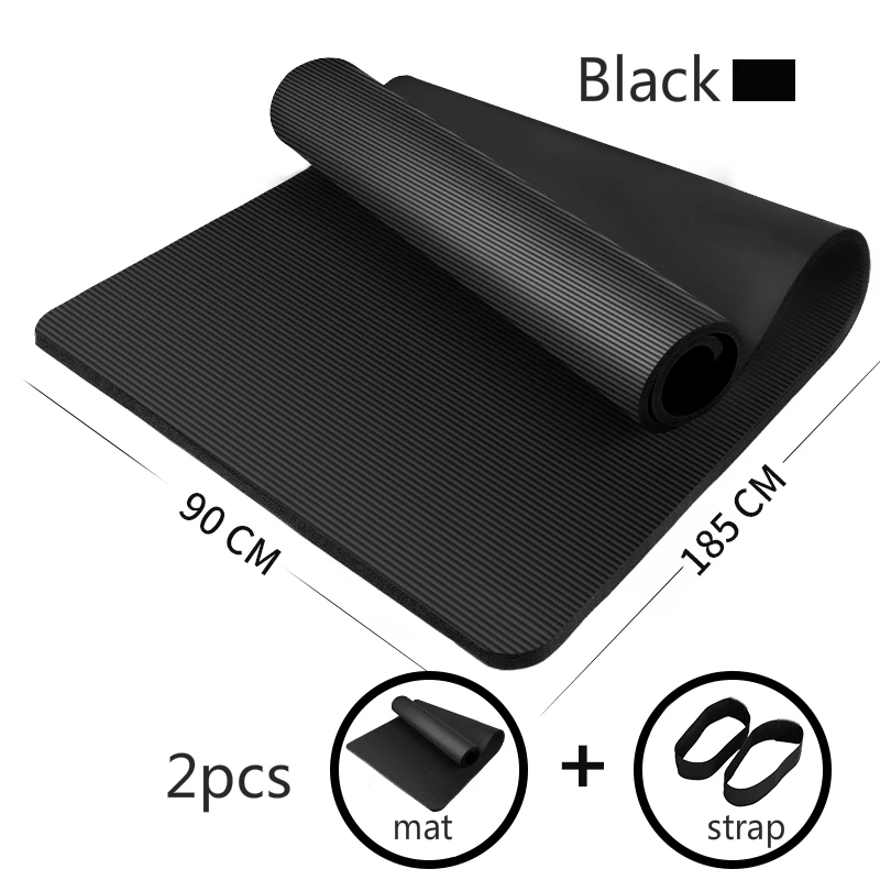 2pcs black 185*90 см увеличенный Коврик для йоги 15 мм утолщенный NBR коврик для фитнеса Для Йоги начинающих мужской коврик для спортзала нескользящий коврик для бодибилдинга - Цвет: 2pcs black