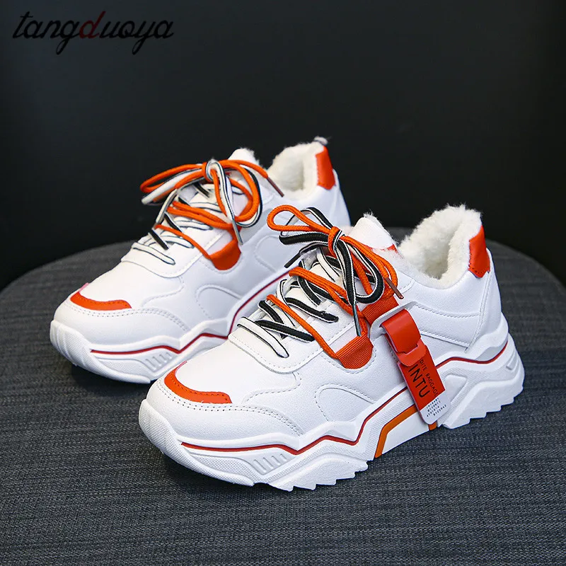 Женские кроссовки Сезон Зима женская обувь для бега из хлопка и плюша смешанные