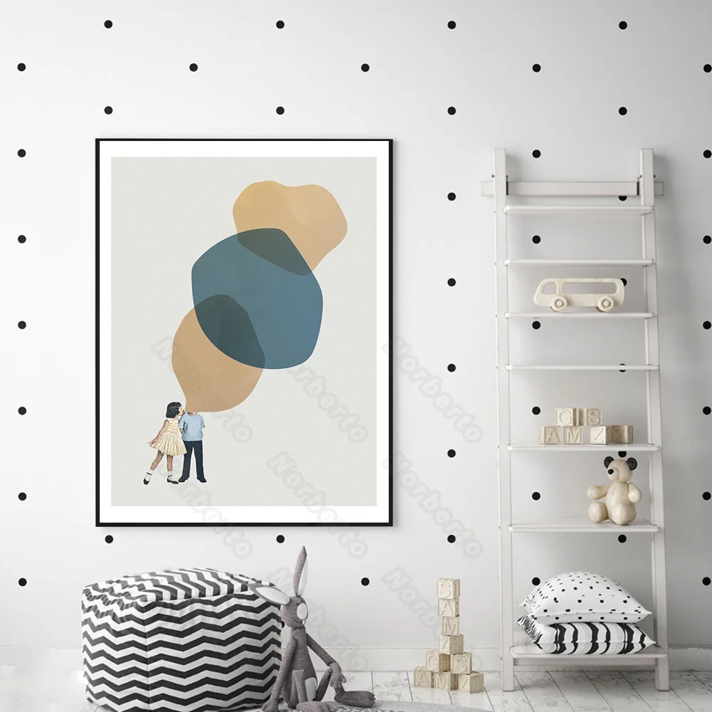 

Frameless Canvas Painting Posters Two Kids Reading a Big Book and Looking Yellow and Green Patterns for Home Rooms Wall Decorat