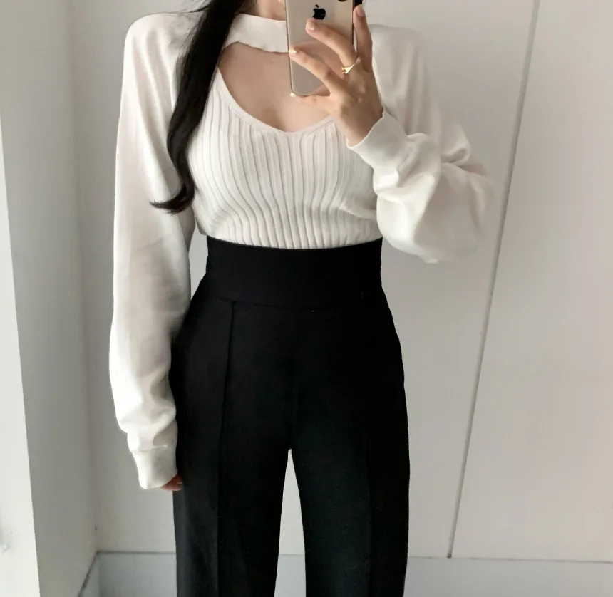 Повседневный шикарный женский комплект из двух предметов Вязаный топ на тонких