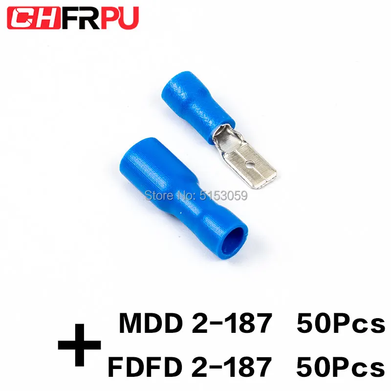 100 шт. 4,8 мм 16-14AWG FDFD/FDD/MDD 2-187 гнездовой изолированный Электрический обжимной терминал для 1,5-2, 5 мм2 Кабельный соединитель