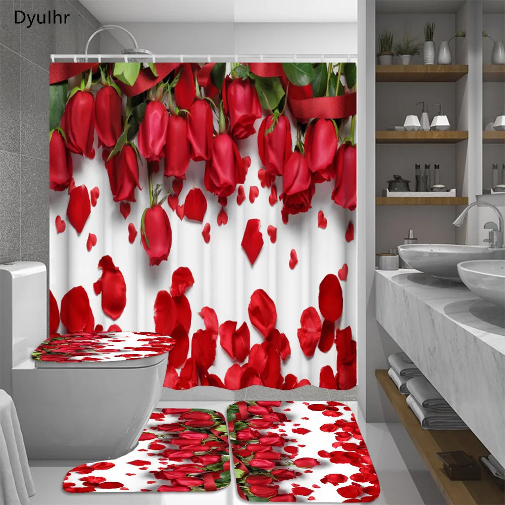 

Аксессуары для ванной комнаты с цветочным принтом полиэстер Водонепроницаемый душевая занавеска сиденье для унитаза, коврик для ванной ко...