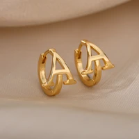 stainless steel initial letter earrings for women a z alphabet hoop earrings name ear rings vintage jewelry aretes