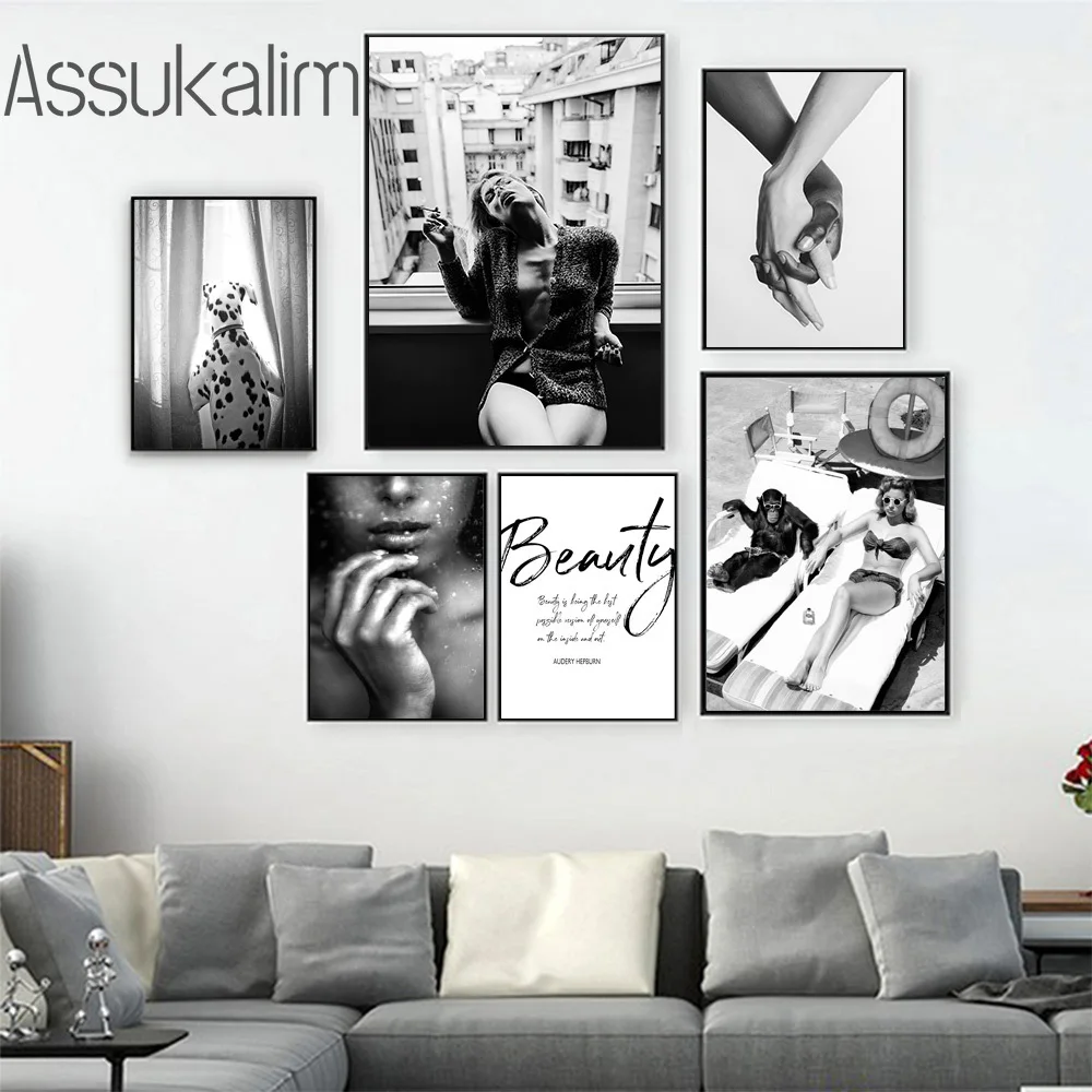 Ручная работа постер черно-белый холст картина сексуальная девушка настенная