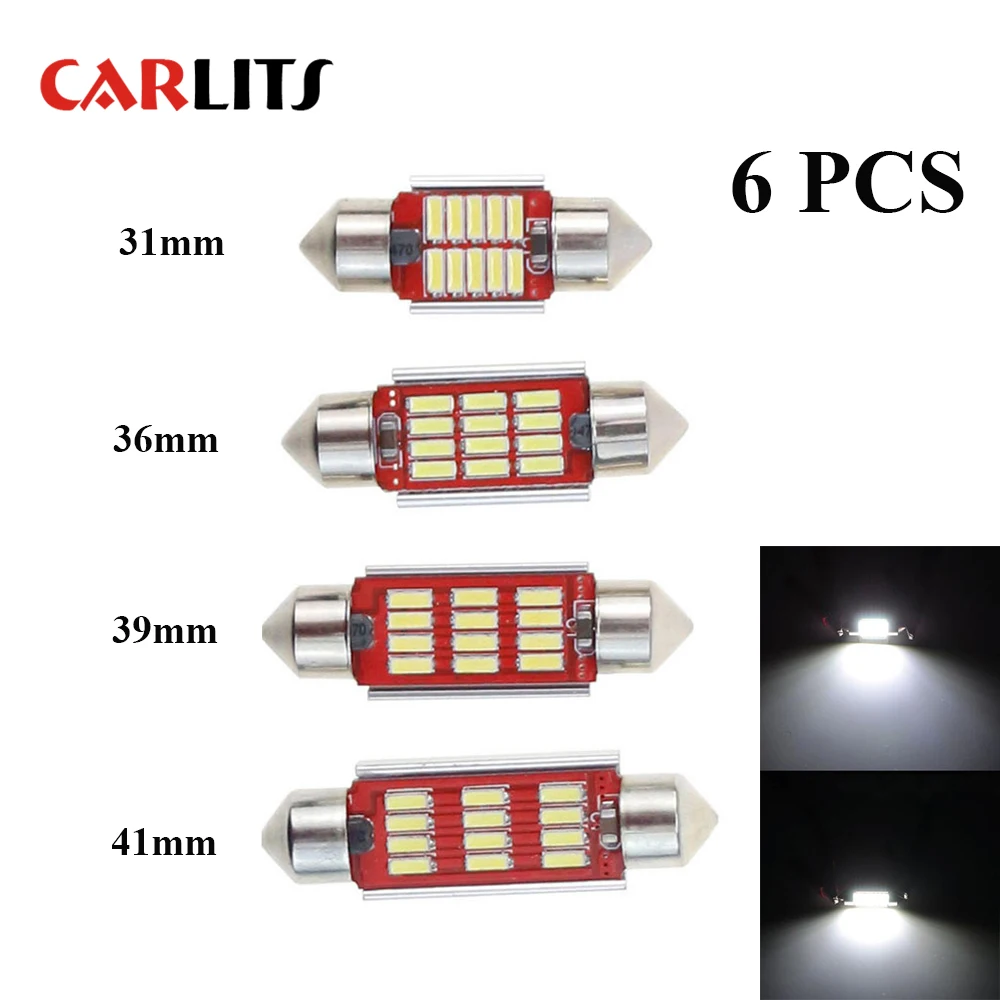 

6PCS C10W C5W LED Canbus Festoon 31mm 36mm 39mm 41mm for car Bulb Interior Reading Light License Plate Lamp White 6000K CJ