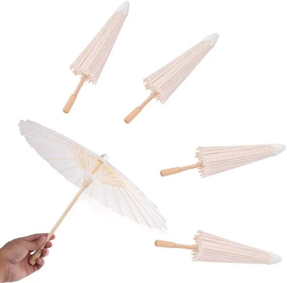 10pcs White Paper Parasol Umbrella Chinese Japanese Paper Umbrella Wedding Decor (Diameter 60cm,Randoim Umbrella Handle Style)