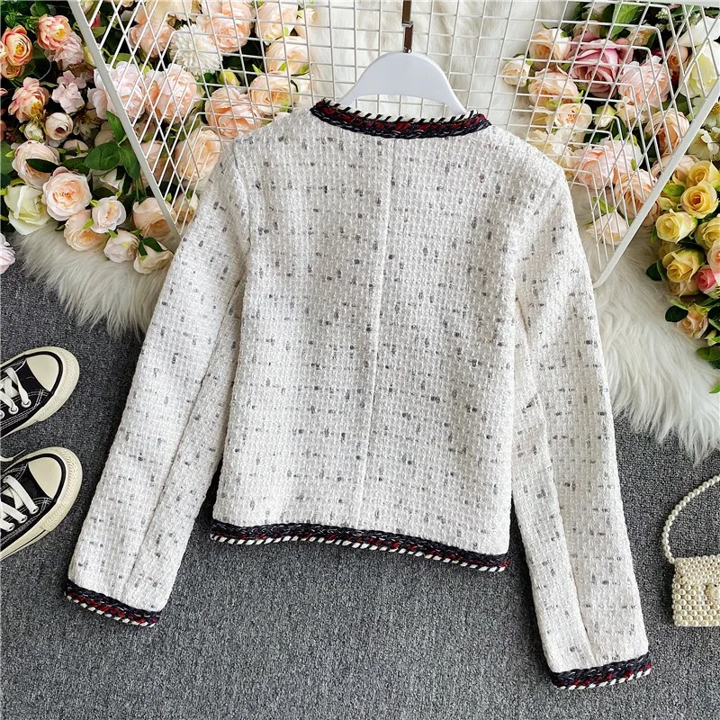 Женское твидовое пальто Короткие однобортные клетчатые куртки из люрекса с