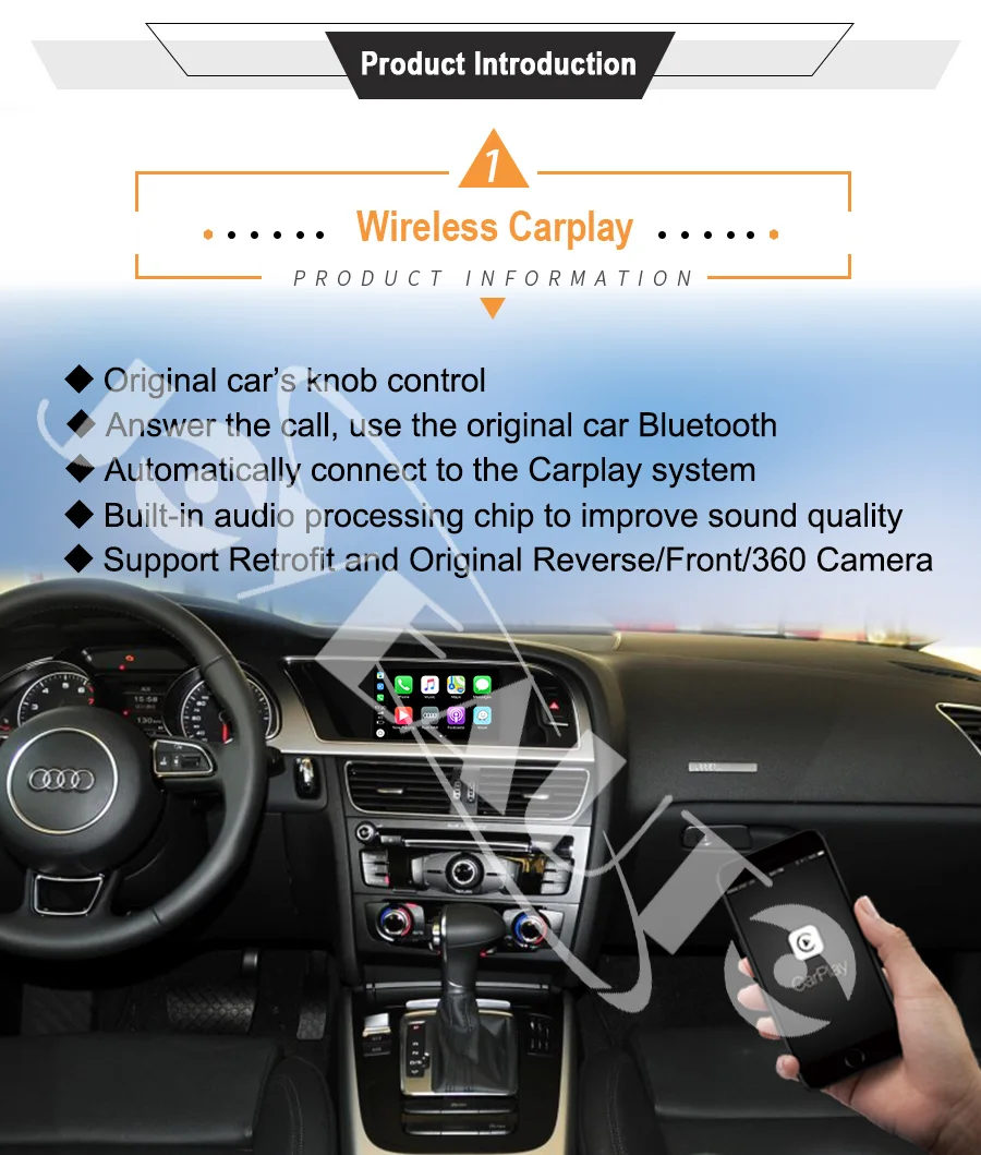 Joyeauto Wireless iOS/Android Carplay Retrofit 2009- A4 A5 Q5 S5 B8 Non MMI for Audi Car Play Android Auto with Waze Spotify