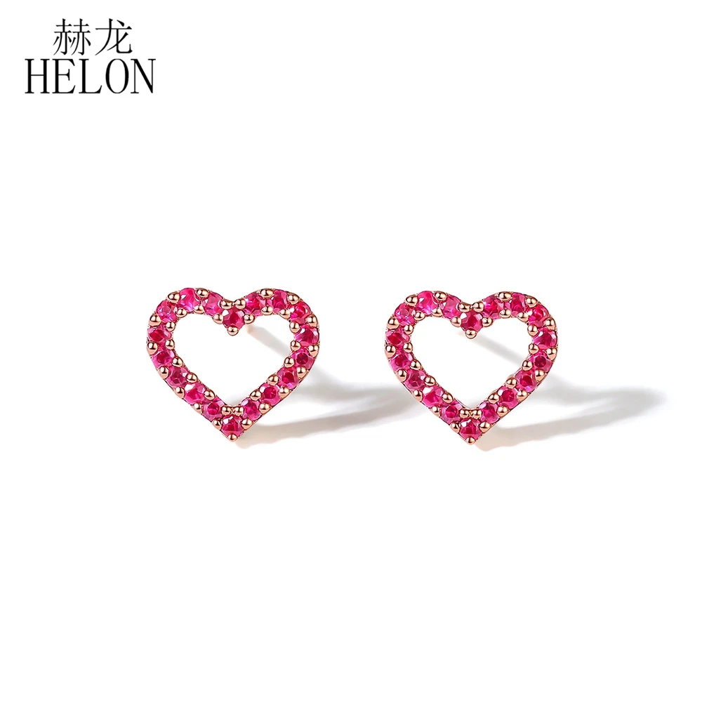 

HELON Solid 14k Rose Gold 0.28ct Round Genuine Natural Ruby Engagement Stud Earrings Women Unique Fine Jewelry Gemstone Earrings