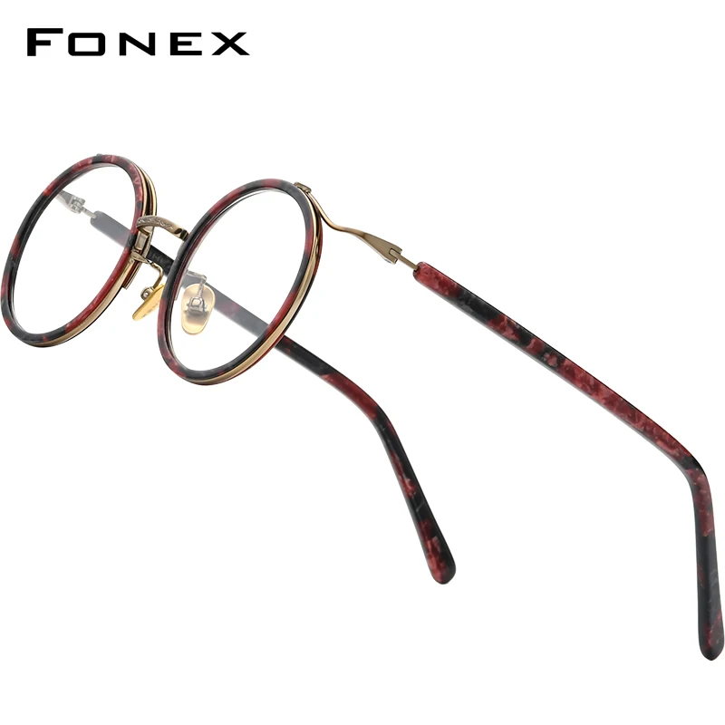 

FONEX Acetate Titanium Glasses Frame Women 2020 New Round Prescription Eyeglasses Men Myopia Optical Eyewear for Small Face 8524