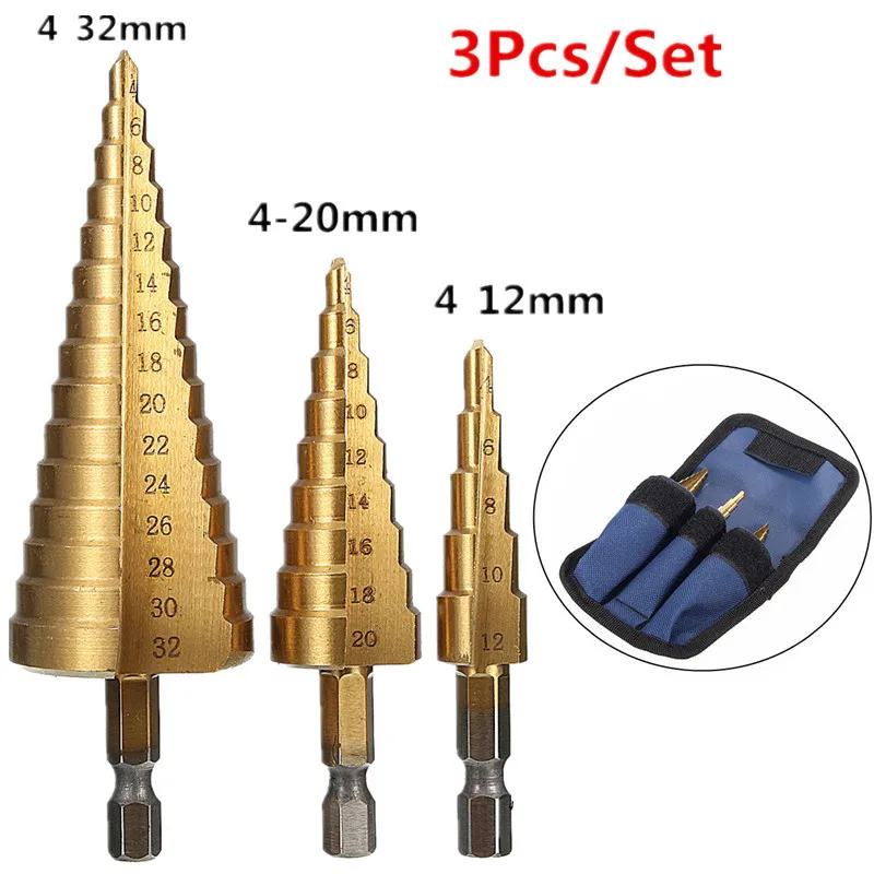 

3 шт./компл. 4-12/20/32 мм отверстие резак HSS 4241 с шестигранной головкой Титан шарошечное буровое долото с резьбовой головкой для лист металлообра...