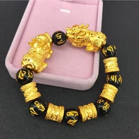 hi black beads unisex temperature transform two pi xiu bracelet 24k gold hand chain party friend birthday gift fine jewelry