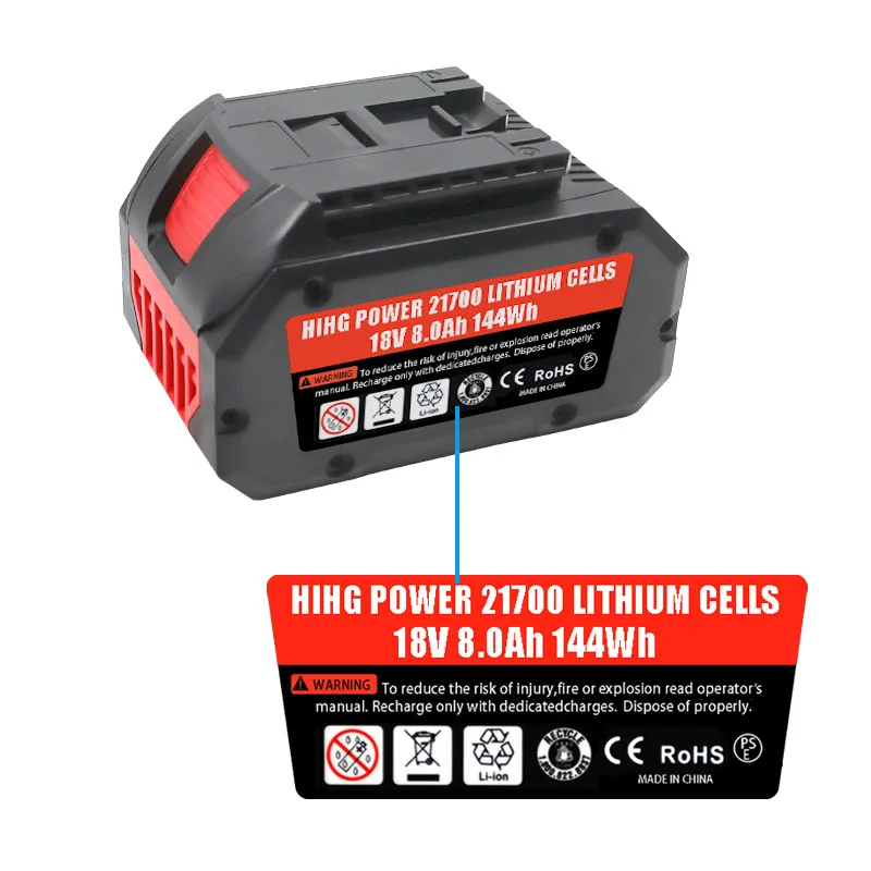 21700 BAT618 10 ядро литий-ионный аккумулятор Батарея 8.0Ah Стикеры для Bosch 18V литиевая