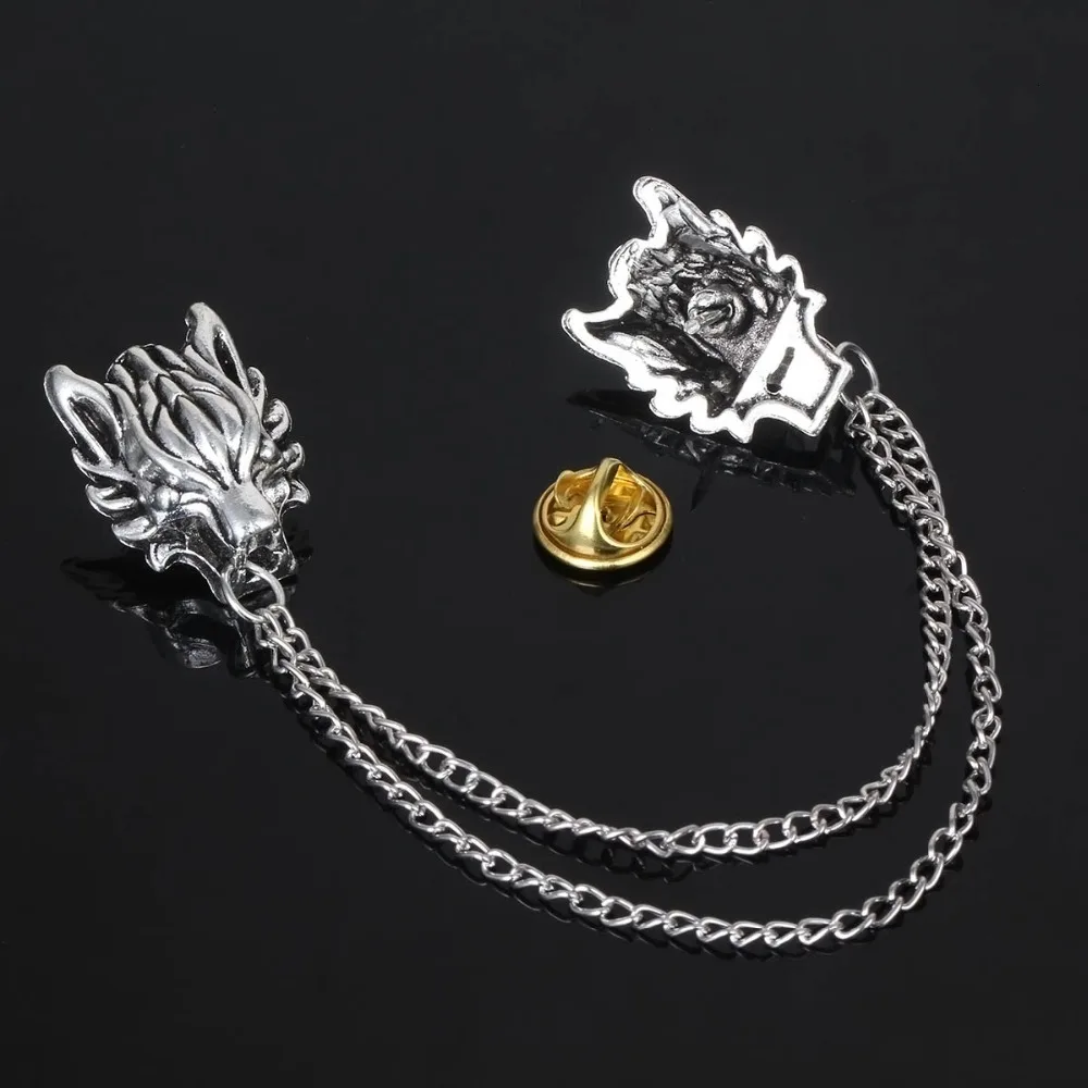 Модная винтажная Посеребренная Мужская брошь в виде волчьей головы булавки для