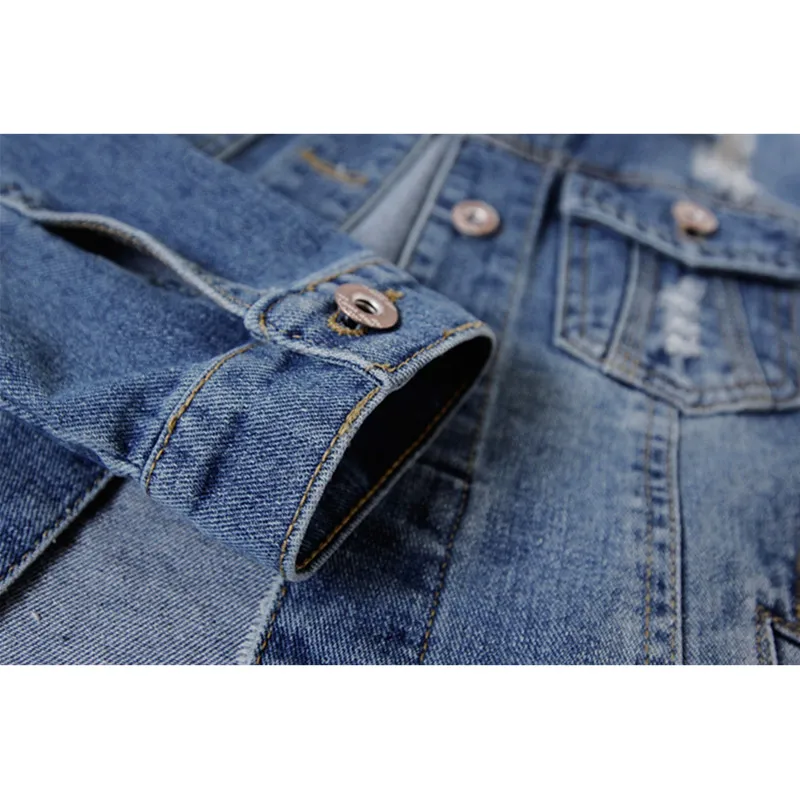 

Spring Plus size Slim Vintage Washed Blue Frayed Denim Women Chaqueta Mujer Short Jeans Jacket Female Student Outerwear