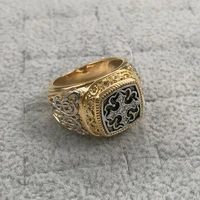 fashion punk carved pattern rings cross hollow design geometry two tone golden jewelry for men wedding charm gothic accessories