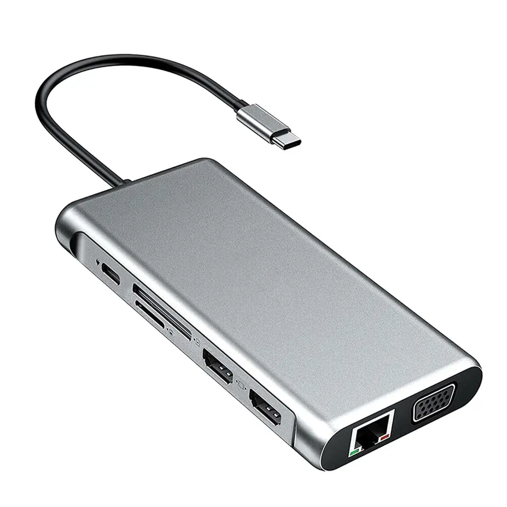12 в 1 Тип USB C концентратора двойной HDMI Ethernet 3 0 аудио Jack многопортовый 4-портовый