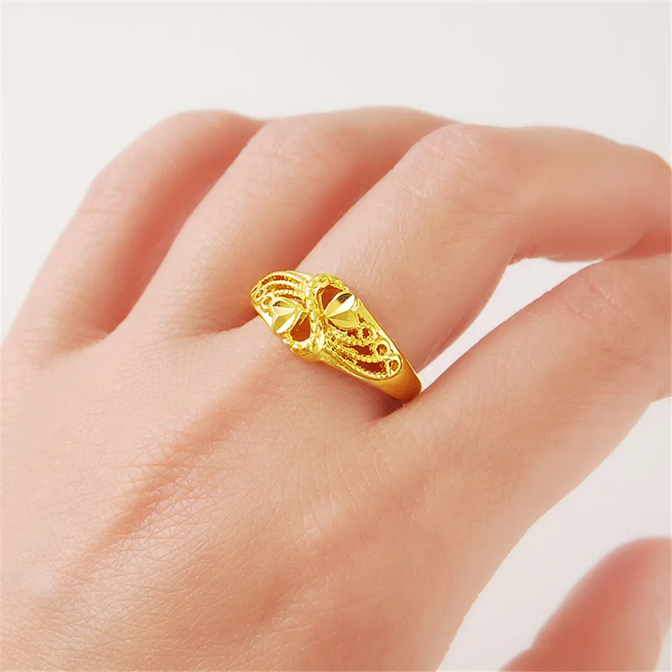 New Hot 24k Gold Ring Heart Hollow Openings Women's Fashion Jewelry | Украшения и аксессуары