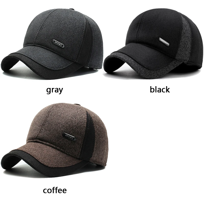 Auturnn теплая Мужская Зимняя шерстяная бейсбольная кепка с ушами зимняя утолщенная