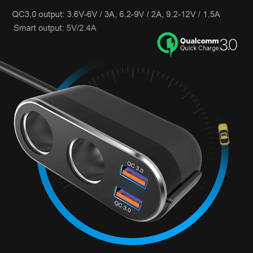 Автомобильное зарядное устройство URVNS 132 Вт с двумя разъемами QC3.0 для iPhone Samsung Xiaomi