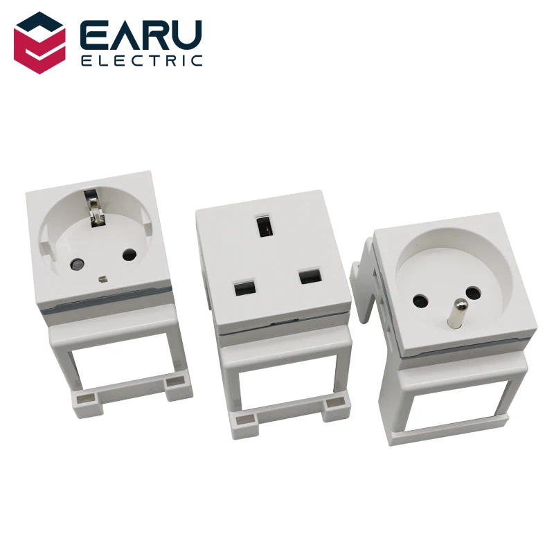 

DIY EUROPEAN FRANCE UK EU FR Standard Card Din Rail Mount Power Socket 13A 16A 250V Digital Irregular White Modular Socket Model