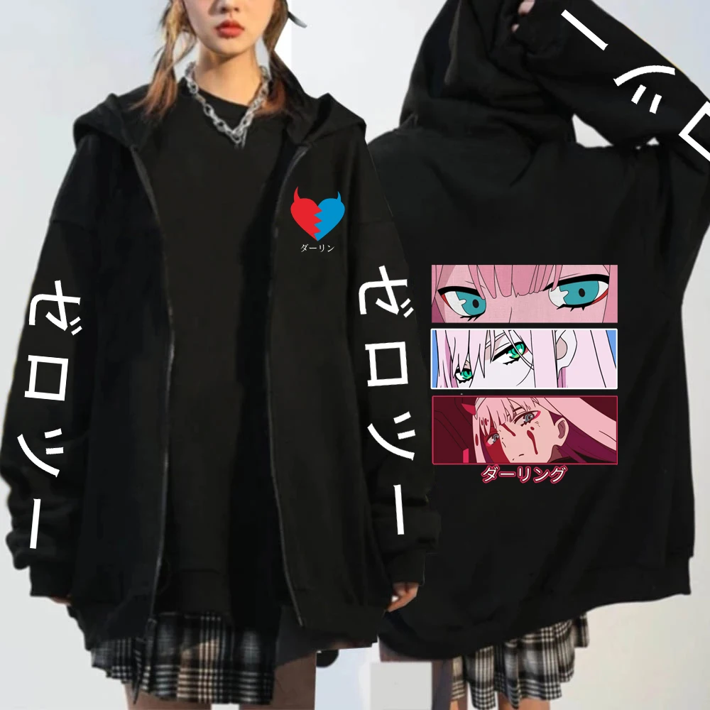 

Streetwear Women Men Spring Autumn Zip Up Hoodies Sweatshirts Anime Darling In мультфильм Zero Two Hip Hop Manga Zip Up Hoodie