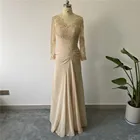 Шампанское Кружева Мать невесты платья Элегантный шифон Русалка жених мать вечернее платье для свадьбы Vestidos de fiesta