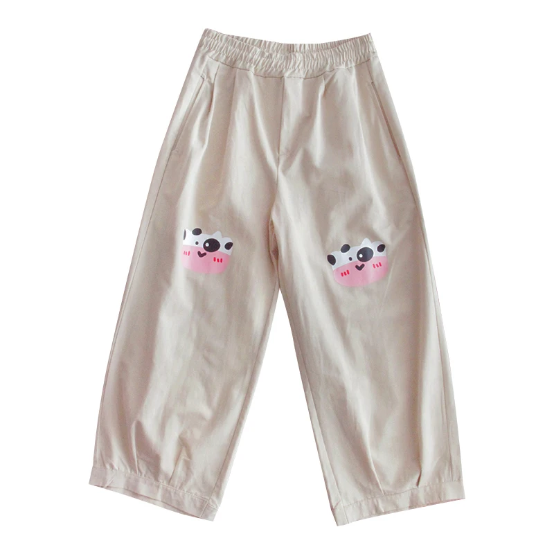 

Японская уличная одежда женские брюки с широкими штанинами для девочек Harajuku брюки мешковатые штаны Одежда с принтом милой коровы; Принт Kawaii...