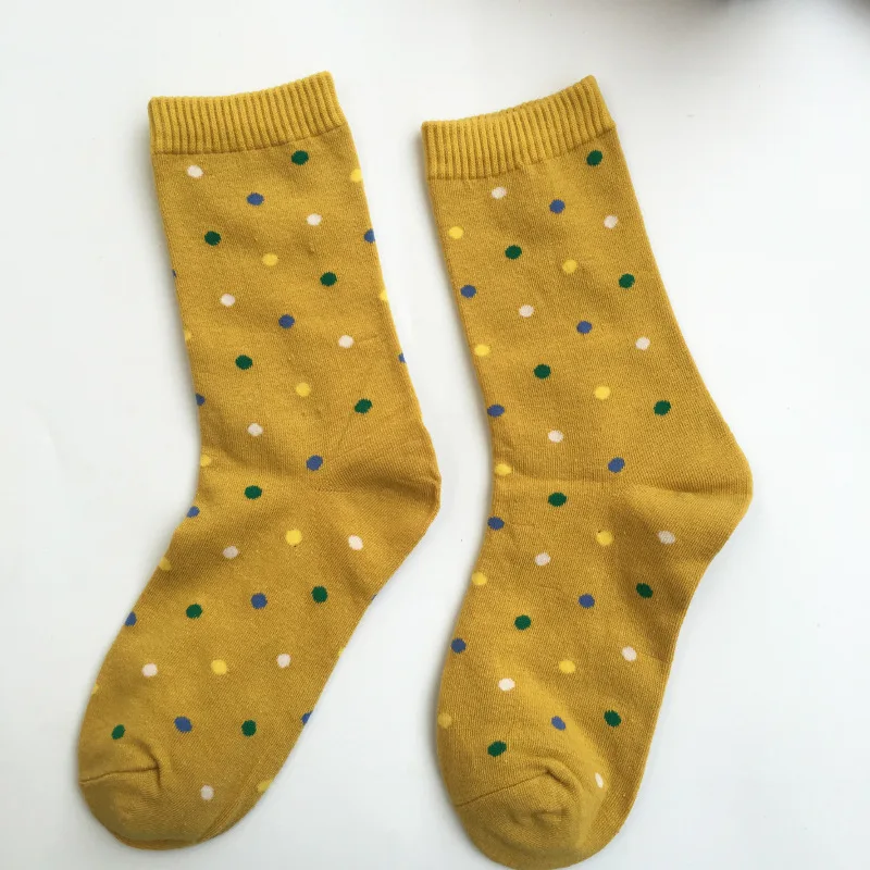 

2021 autumn and winter New ins trendy color polka dot women's all cotton socks tube socks wholesale 5 pairs/piece