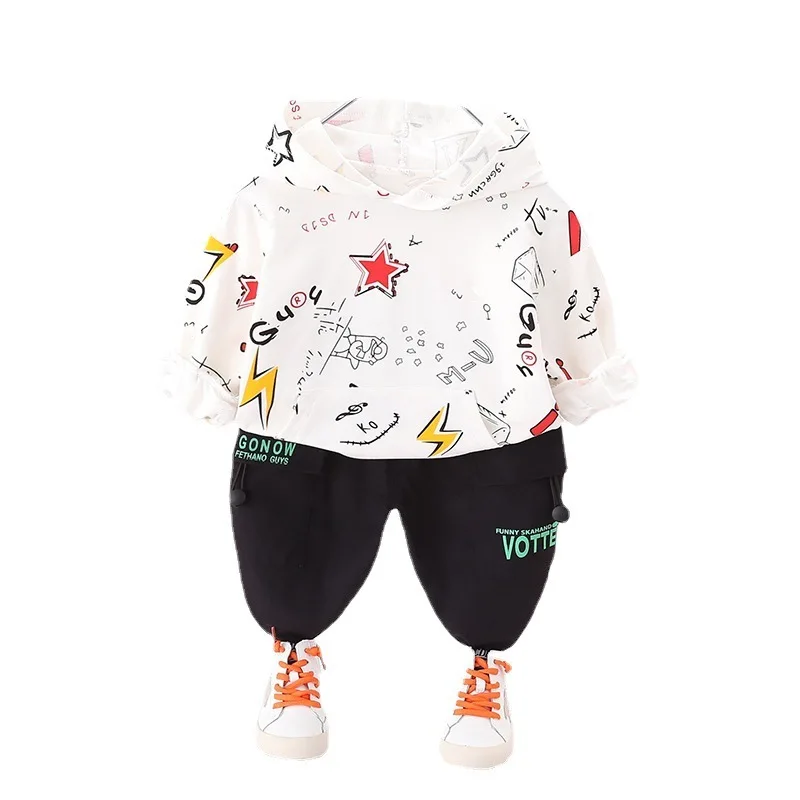 

Сезон весна-осень; Детская одежда из хлопка для маленьких мальчиков детские футболки для девочек, с принтом, состоящие из кофты с капюшоном ...