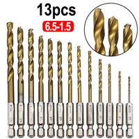 13pcsset high speed steel titanium coated twist drill bit set 1 5mm 6 5mm plastic wood iron drill bit