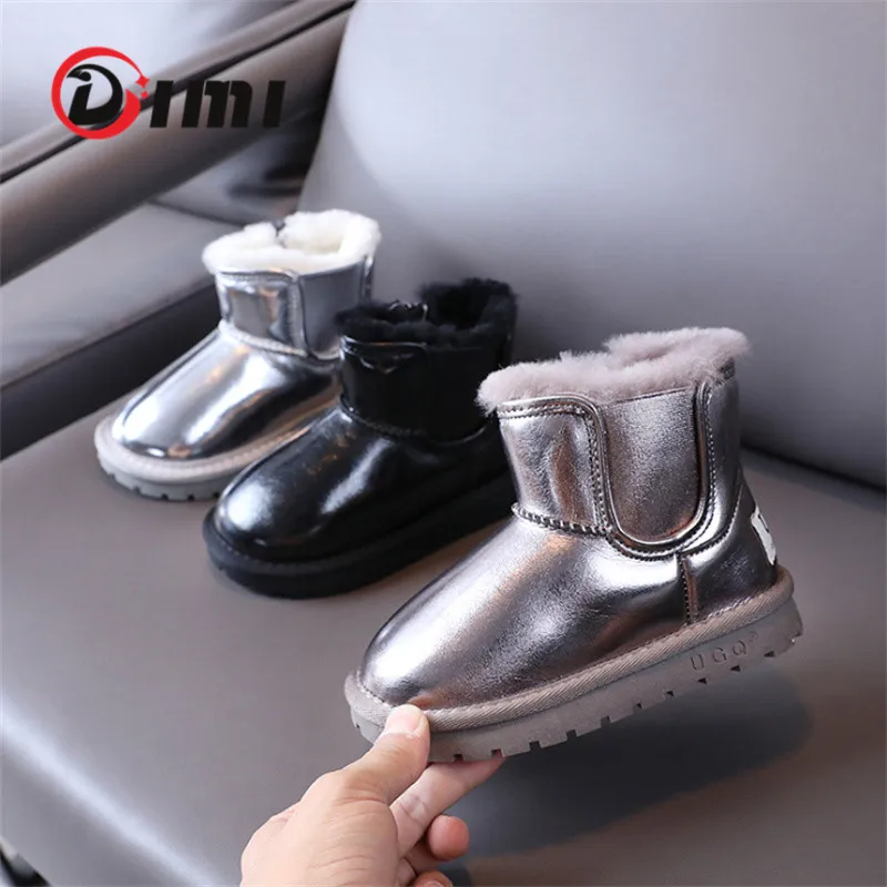 DIMI Winter Kids Shoes Microfiber Leather Boys Girls Snow Boots Fashion Waterproof Non-Slip Warm Plush Children Boots T21221