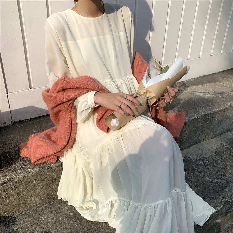 Женские платья в японском стиле Harajuku Ulzzang винтажное платье с длинным рукавом и