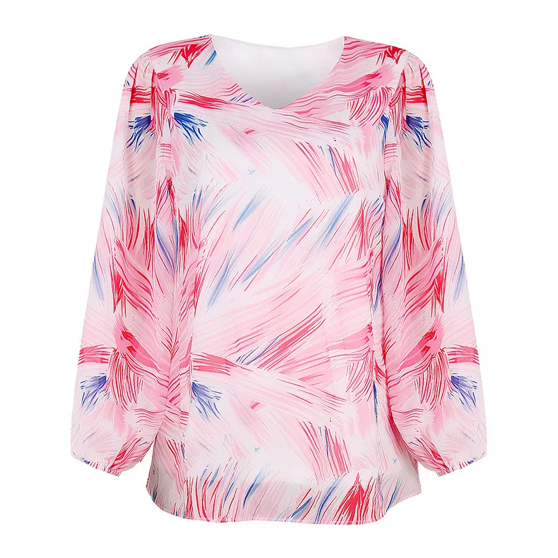 

New Fashion Women Clothing Hot Style Long Sleeve V-Neck Printed Chiffon Blouse Shirts