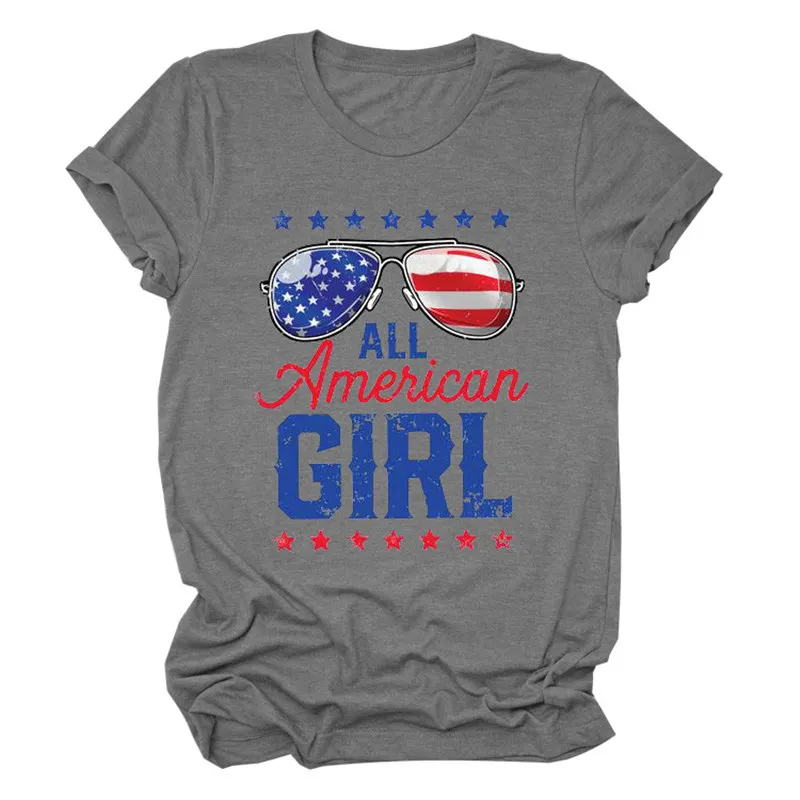 Women Sunglasses All American Girl Print Slogan Summer Aesthetic Tee Short Sleeve Top Funny Letters Soft Casual T-Shirt | Женская одежда