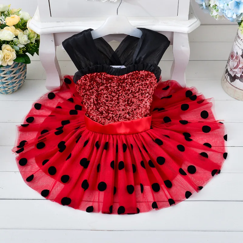 Hot Sale Girls Dress 2021 Sequin Party Princess Children's Halloween Ladybug Dot Cosplay Costume Baby Kids Clothing 2-8Y | Детская
