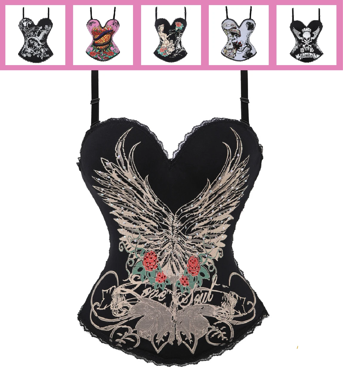 Сексуальный корсет в готическом стиле утягивающий бюстье топ на бретельках