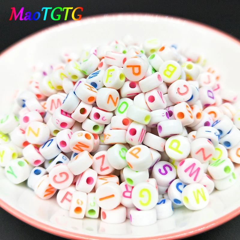 100 шт./лот 4x6 мм круглые акриловые бусины алфавита для изготовления ювелирных