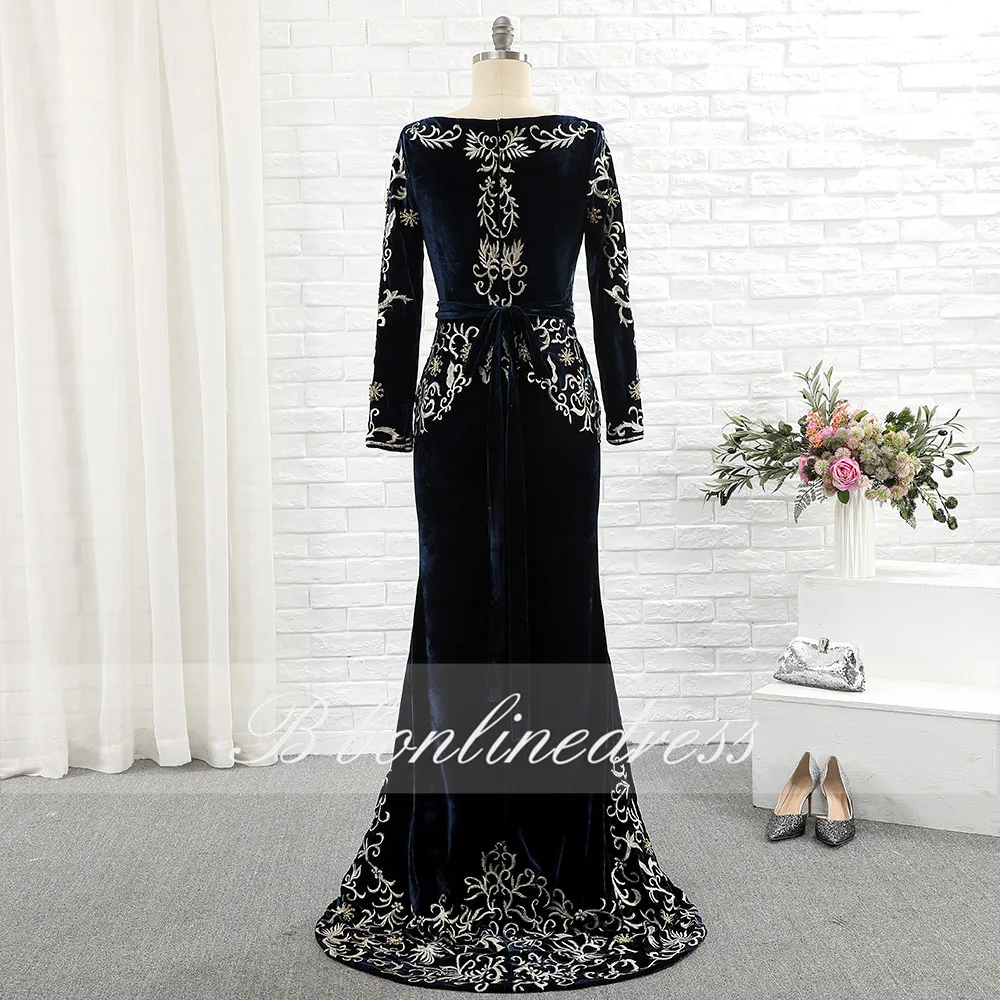 Bbonlinedress марокканские платья Caftan вышивка Аппликации длинные рукава Русалка