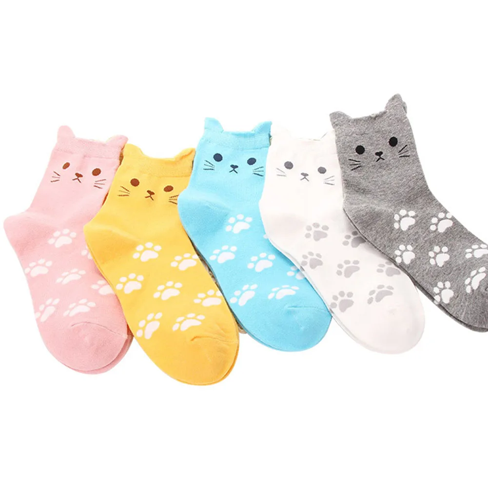 5 пар женские забавные Теплые осенние короткие носки с забавным котом новинка