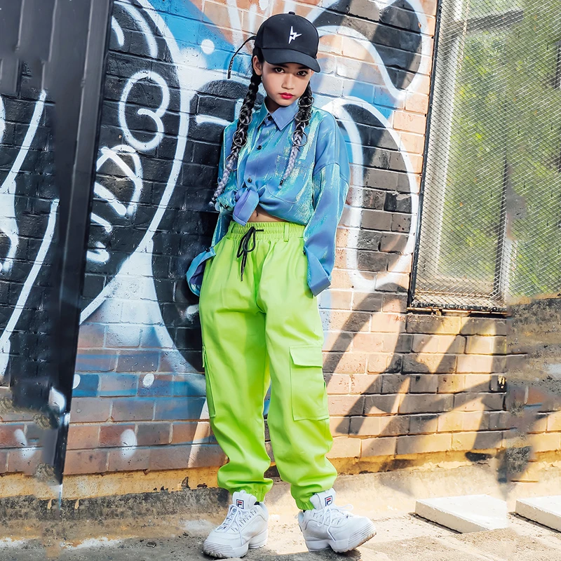 

2020 Jazz Dance Costumes Hip Hop Clothing For Kids Flash Shirt Fluorescent Pants Traditional Chinese Dance Costumes Rave Clothes
