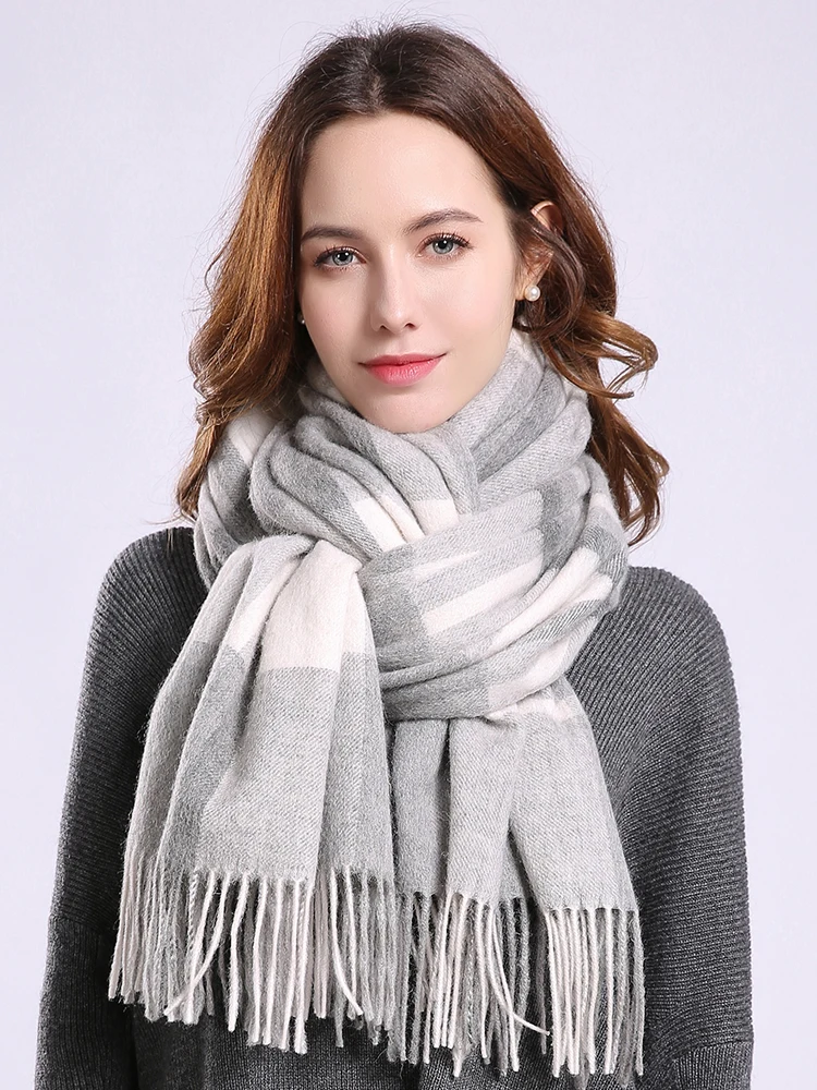 В клеточку шерстяной шарф для женщин зимние шали и палантины женские брендовые