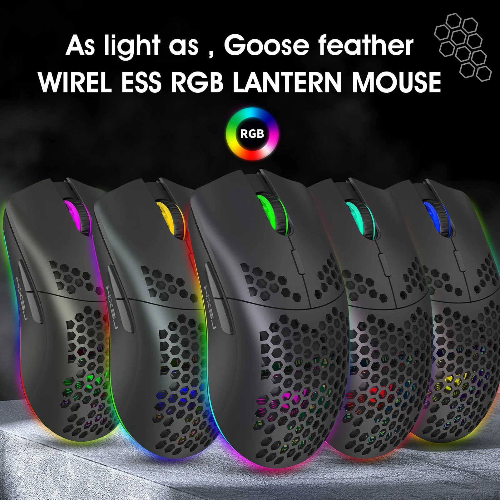 Беспроводная игровая мышь HXSJ 2 4 ГГц перезаряжаемая с RGB эффектом светильник