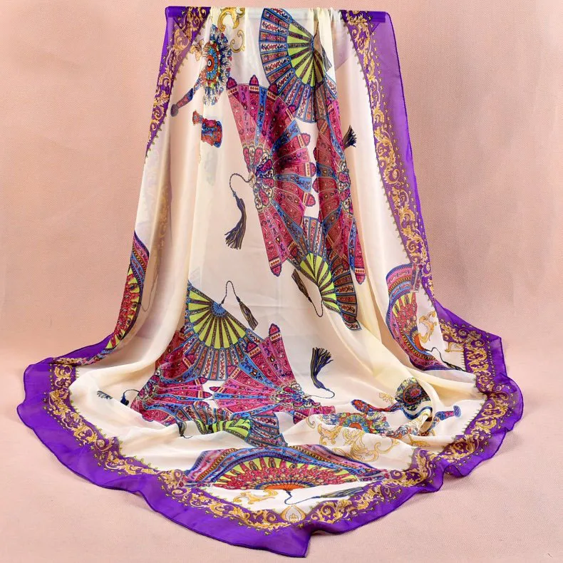 Весенняя двухцветная шелковая сатиновая квадратная лента для волос хиджаб