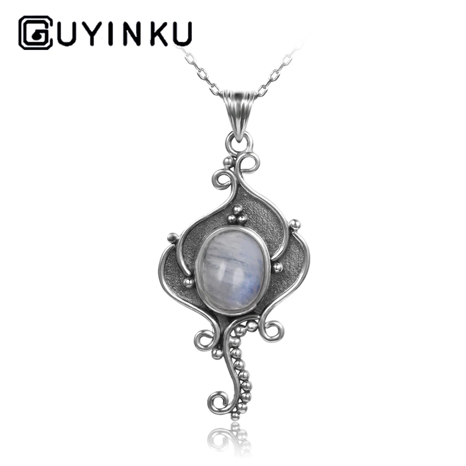Moonstone GUYINKU натуральный темно-синий Lapis ожерелье и подвески слон ожерелье для женщин подарок на день рождения хорошее ювелирное изделие с цепочкой - Цвет камня: Moonstone