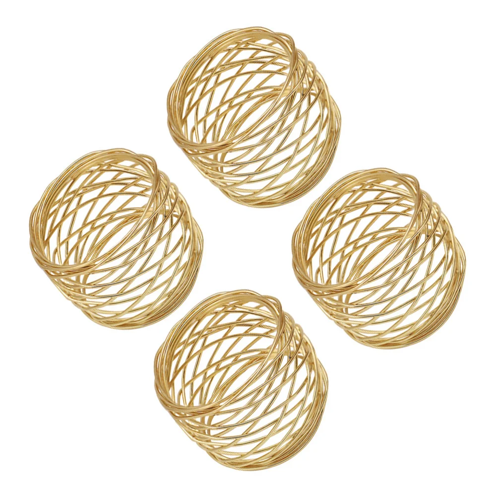 

4pcs Creative Wire Plated Metal Napkin Rings Napkin Buckles for Home (Golden)