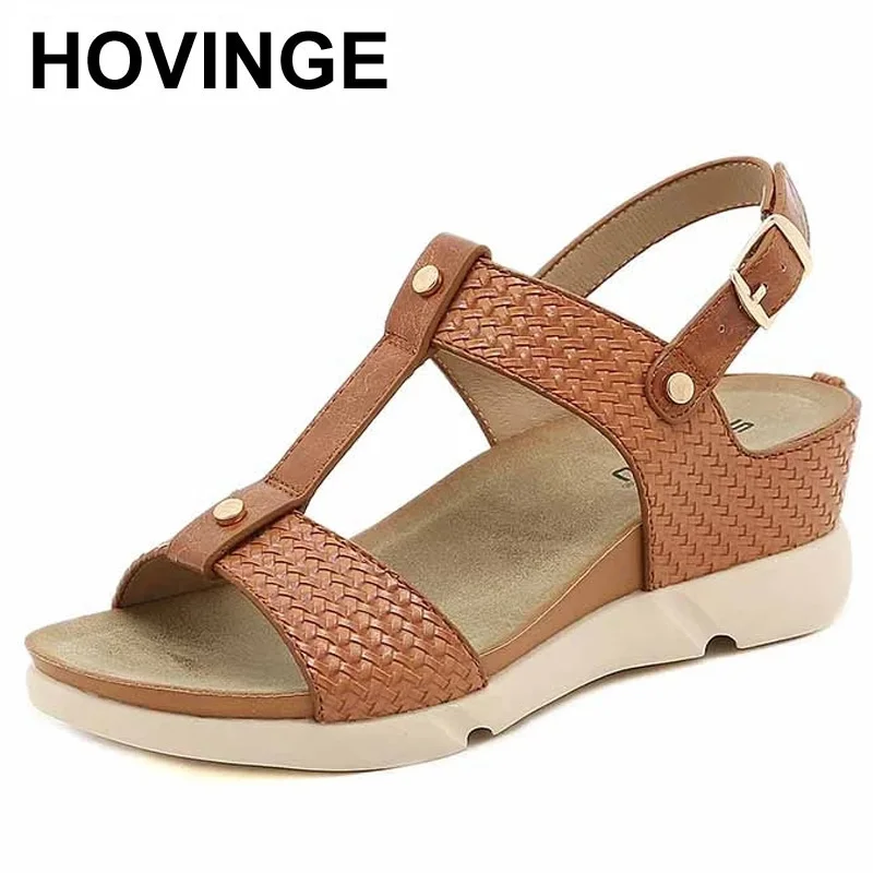 

HOVINGE Summer New Women Sandals Fashion Wedge Sandals Buckle Casual Weave Ladies Shoes Female Platform Rome Sandalias