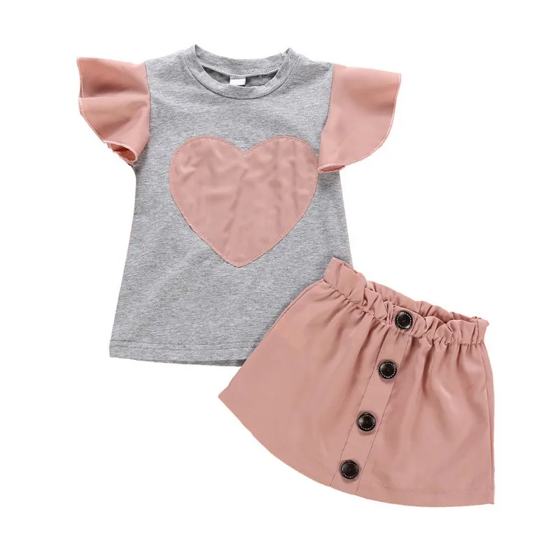 

Baywell Baby Girls Clothes Set Children Boutique Clothing Suit Infant Cotton Short Sleeve Heart-shaped Blouse + Short Skirt