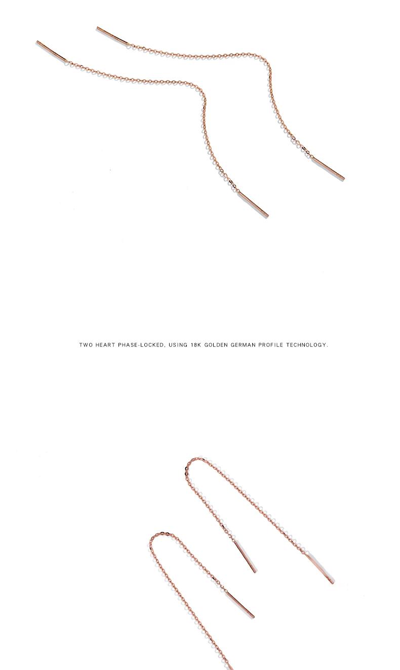 Authentic 18k Gold Chain Earring For Women Simple Style None Stone Rose Gold Color Ear Line Fashion Jewelry