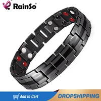 rainso men stainless steel double row firnegative ion germanium and magnetic elements black bangle bio bracelet osb 1537bk